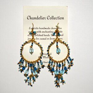 Chandelier Collection By Matilde Blue Aqua Beads Gold Tone Gypsy Earrings